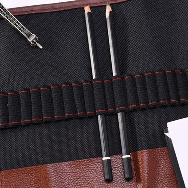 lasenersm 1 Piece 24 Slot Canvas Pencil Roll Up Case Pencil Wrap Case Roll up Pouch Pen Wrap Organizer Roll Up Pencil Holder Charcoal Pencils Rolling Pouch for Painter Artist Black - Image 3